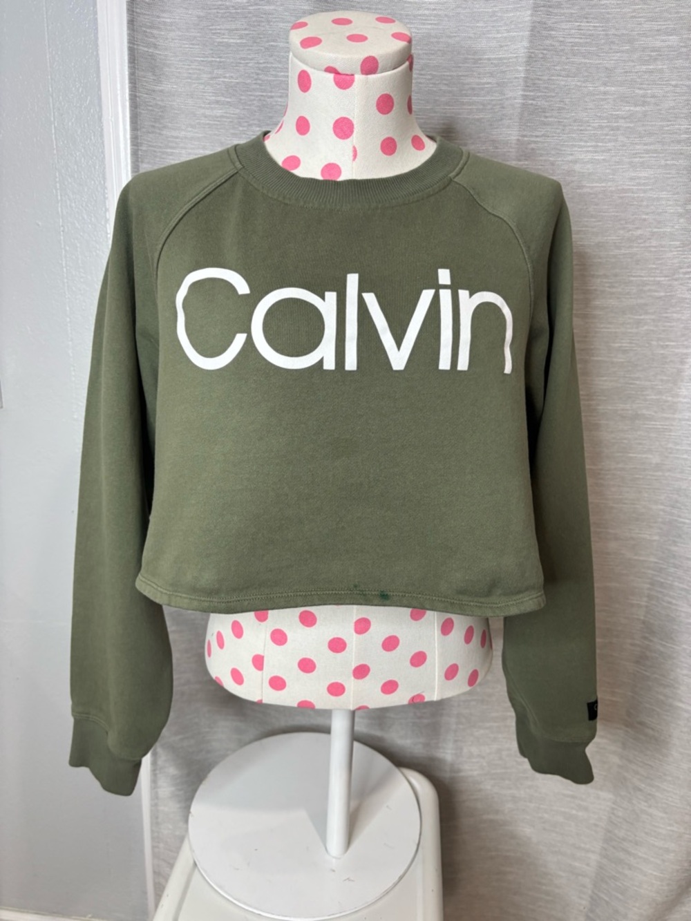 Calvin Klein Sage Green Performance Sweatshirt with White Logo Trim